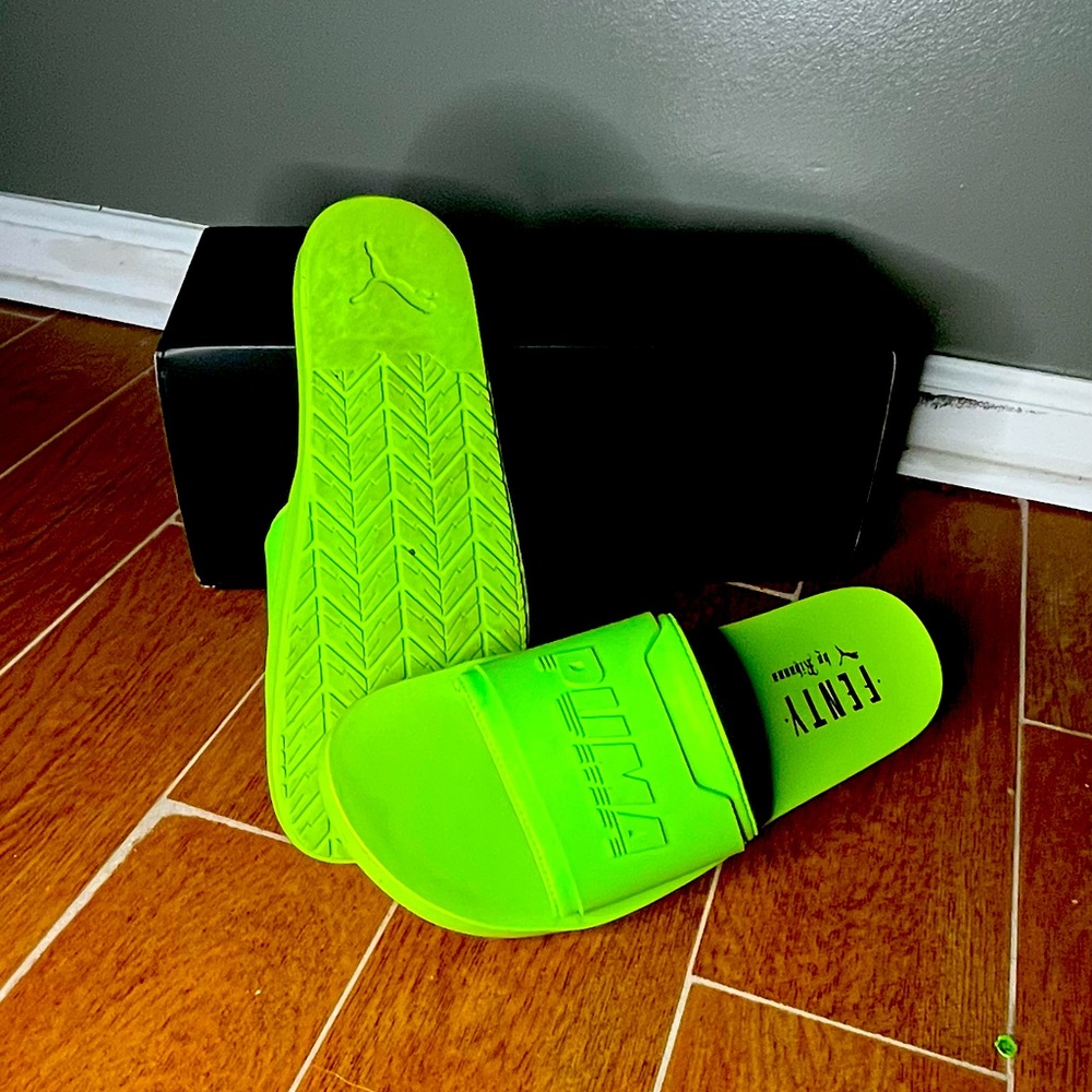 Neon Green Fenty Beauty slides worn Twice